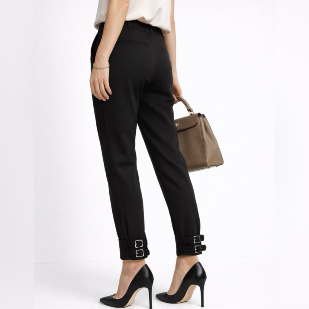 TIBI Anton Black Stretch Buckle Ankle Cuff Pants Joggers Size 2💛